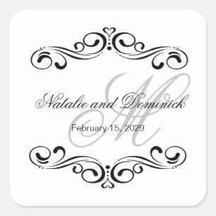Black swirls Wedding Monogram Logo Square Sticker