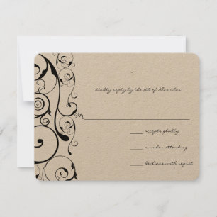 Black Swirls Wedding RSVP Card