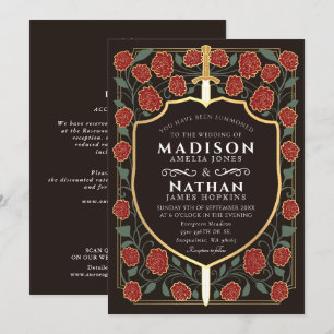 Black Sword Shield Fantasy Wedding QR Code Invitation