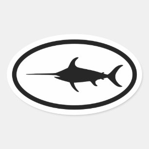 Black Swordfish Oval Sticker