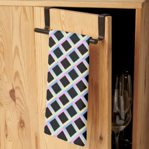 Black Symmetric Diamonds with Gradient Frames Tea Towel