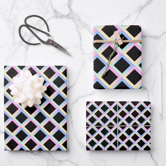 Black Symmetric Diamonds with Gradient Frames Wrapping Paper Sheet (Front)
