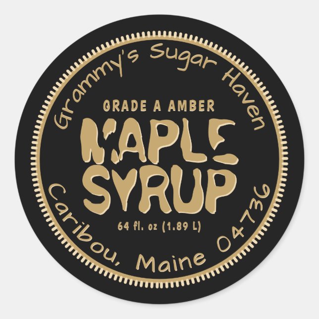Black & Syrup Coloured Maple Syrup Custom Label (Front)