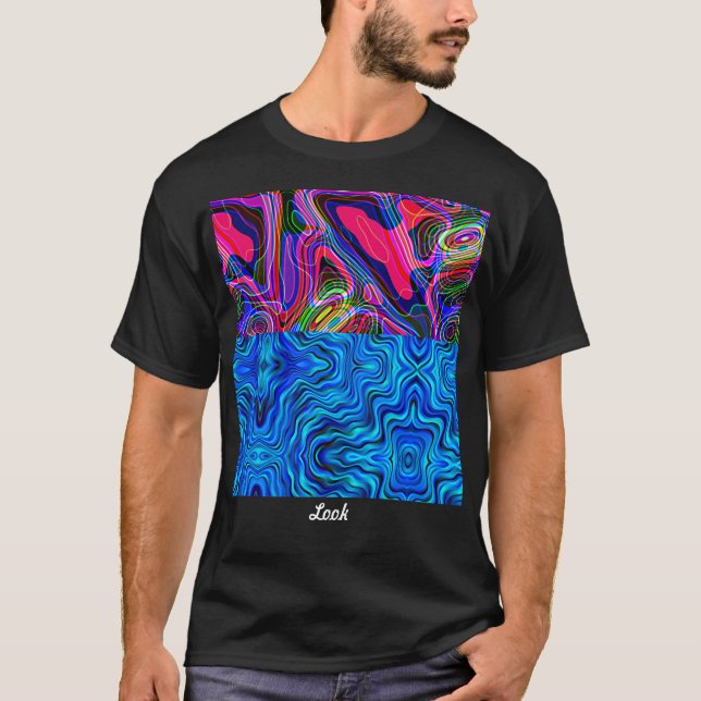 black t-shirt for men with neon print (Front)