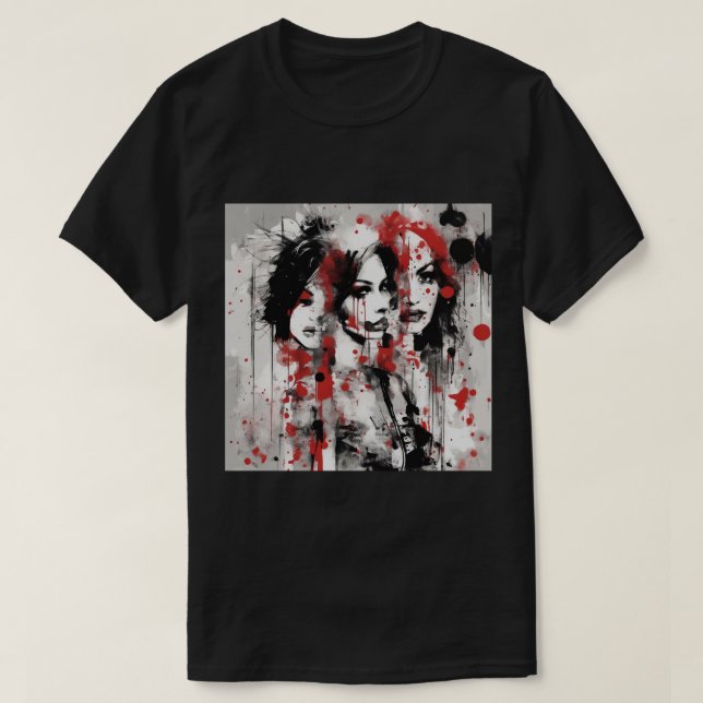 Black T Shirt, Triple Women  Face T-Shirt (Design Front)