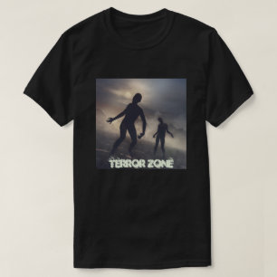 black T-shirt with illustration of zombies