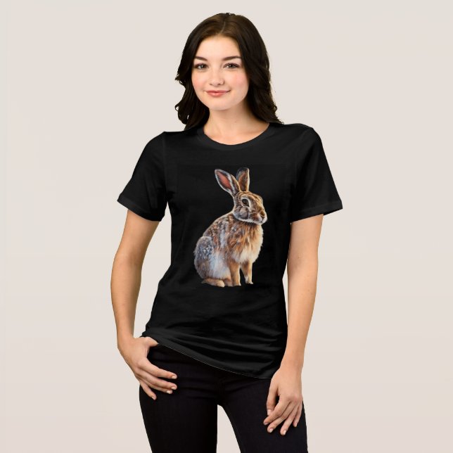 Black T-Shirt with Rebbits Graphic Tri-Blend Shirt (Front Full)