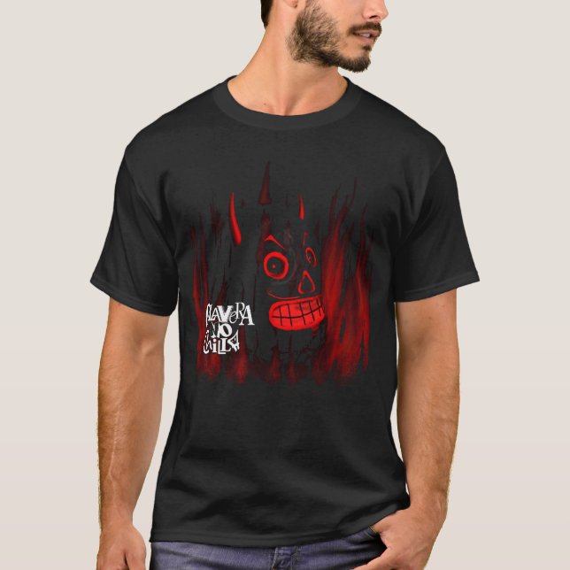 Black T-shirt with skull and fire (Front)