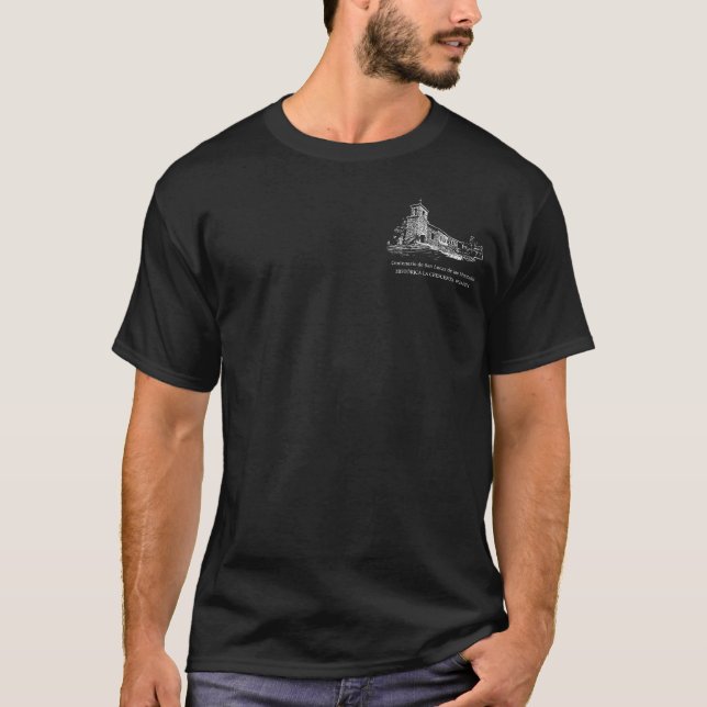 Black T with Chime Tower Sketch- Spanish T-Shirt (Front)