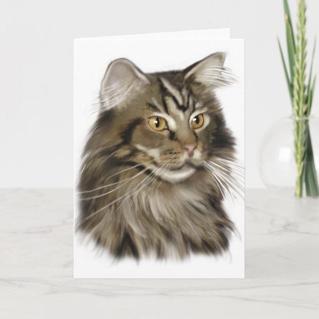 Black Tabby Maine Coon Cat Card (Front)