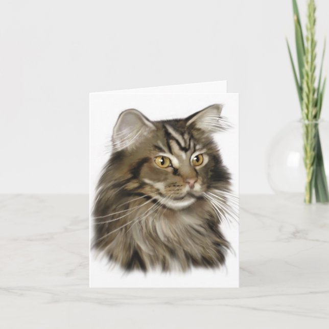 Black Tabby Maine Coon Cat Card (Front)
