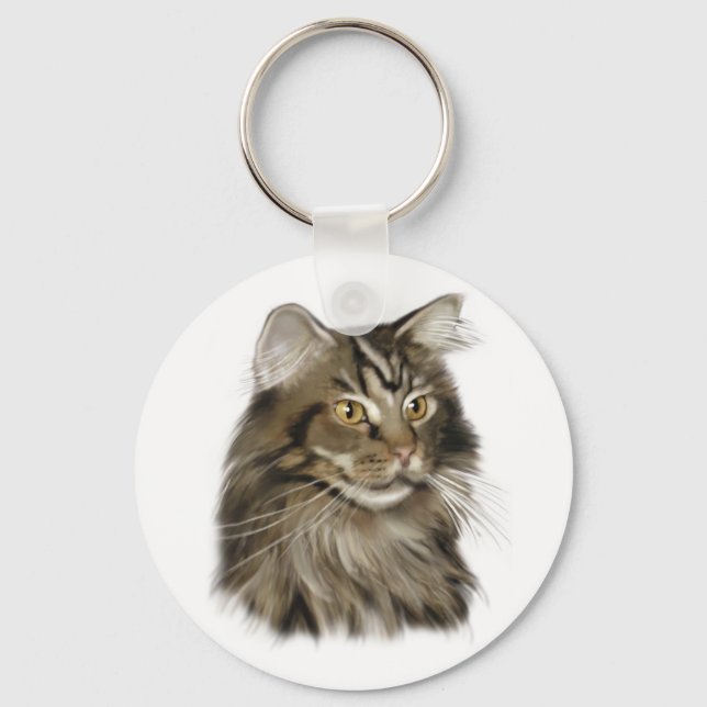 Black Tabby Maine Coon Cat Key Ring (Front)