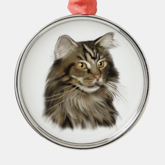 Black Tabby Maine Coon Cat Metal Tree Decoration (Front)