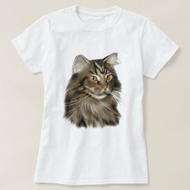 Black Tabby Maine Coon Cat T-Shirt (Design Front)