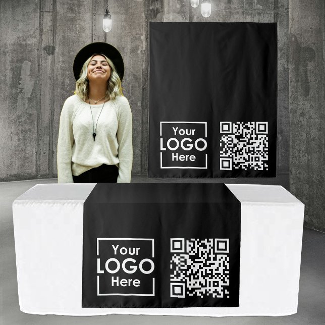 Black Table Runner Banner Business Logo QR Code Tapestry (Black Table Runner Banner Business Logo QR Code Tapestry)
