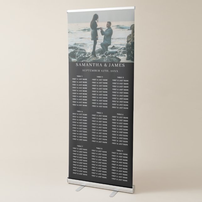 Black Take a Seat Wedding Photo Seating Chart Retractable Banner (3/4)