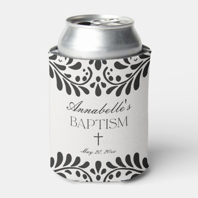 Black Talavera Tile Spanish Fiesta Baptism Favours Can Cooler (Can Front)