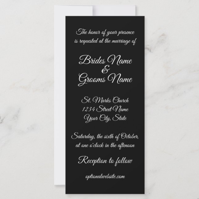 Black Tall Skinny Calligraphy Wedding Invitation (Front)