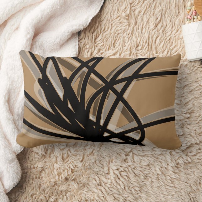 Black & Tan Abstract Ribbon Design Lumbar Cushion (Blanket)
