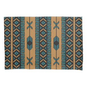 Black Tan And Turquoise Aztec Pattern Pillowcase