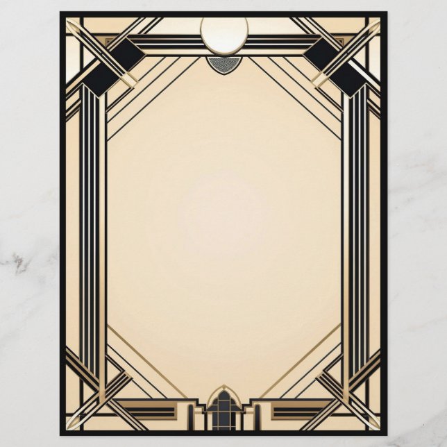 Black Tan and White Art Deco Frame Custom Letterhead (Front)