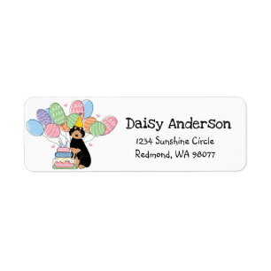 Black Tan Aussiedoodle Birthday Return Address
