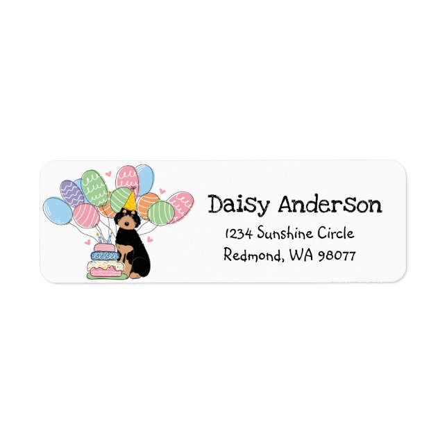 Black Tan Aussiedoodle Birthday Return Address (Front)