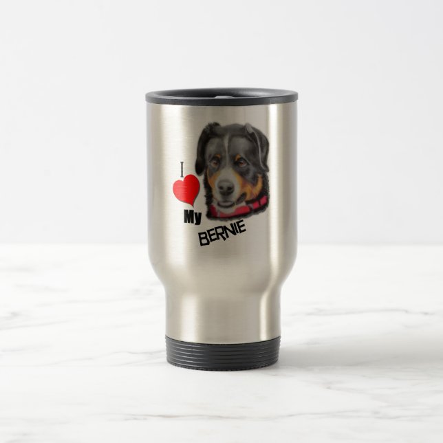 Black Tan Bernese Dog Love  Travel Mug (Center)