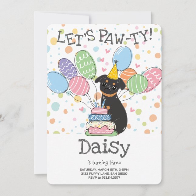 Black Tan Brussels Griffon Birthday Party Invitation (Front)