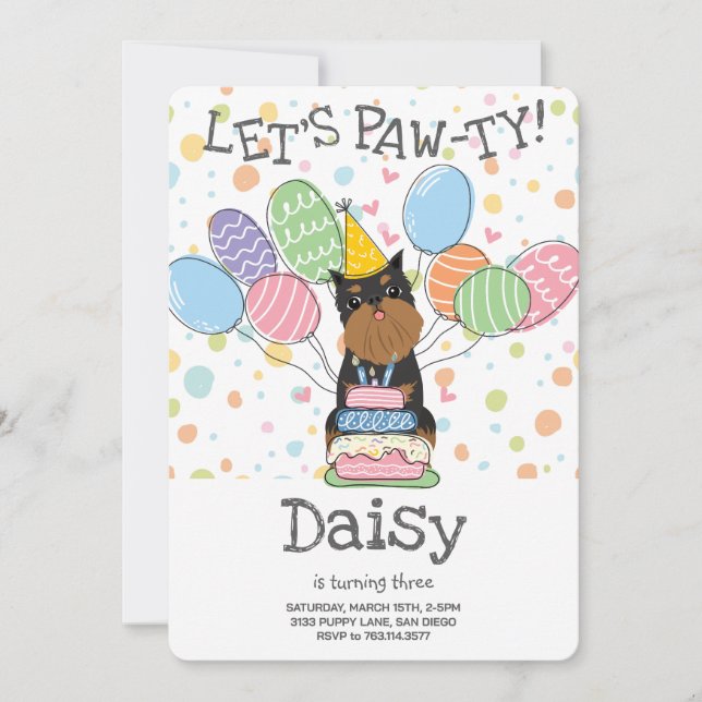 Black Tan Brussels Griffon Cropped Ears Birthday Invitation (Front)