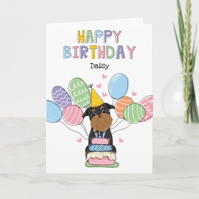 Black Tan Brussels Griffon Dog Birthday Card (Front)