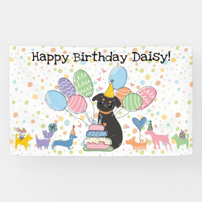 Black Tan Brussels Griffon Dog Birthday Party Banner (Horizontal)