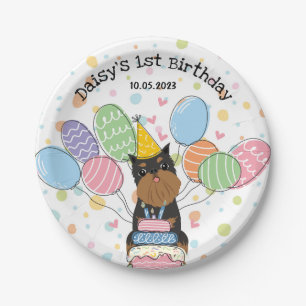 Black Tan Brussels Griffon Dog Birthday Party Paper Plate