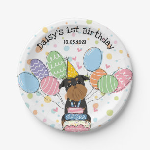 Black Tan Brussels Griffon Dog Birthday Party Paper Plate