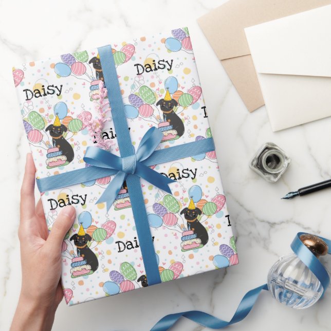 Black Tan Brussels Griffon Dog Birthday Party Wrapping Paper (Gifting)