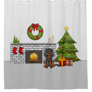 Black & Tan Cavalier Dog In A Christmas Room Shower Curtain