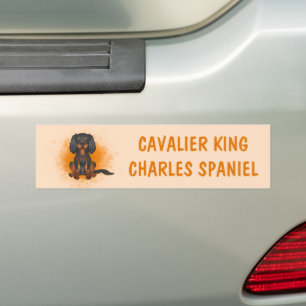 Black & Tan Cavalier King Charles Dog On Orange Bumper Sticker