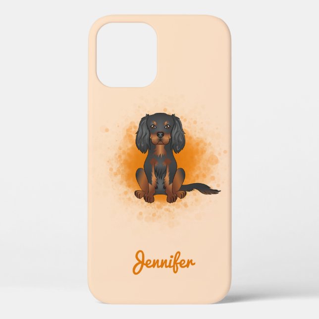 Black & Tan Cavalier King Charles Dog On Orange Case-Mate iPhone Case (Back)