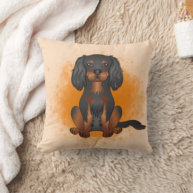 Black & Tan Cavalier King Charles Dog On Orange Cushion (Blanket)