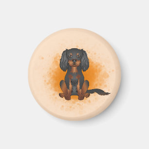 Black & Tan Cavalier King Charles Dog On Orange Magnet