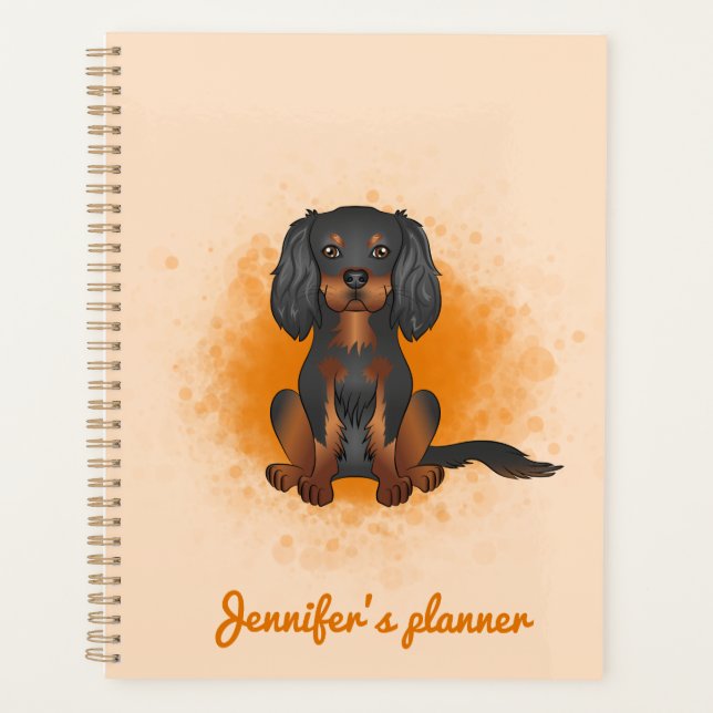 Black & Tan Cavalier King Charles Dog On Orange Planner (Front)