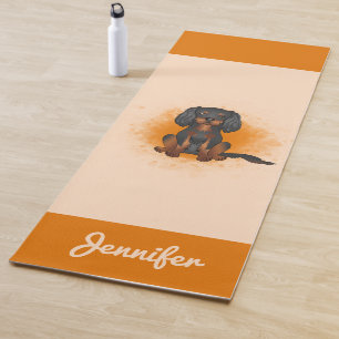 Black & Tan Cavalier King Charles Dog On Orange Yoga Mat
