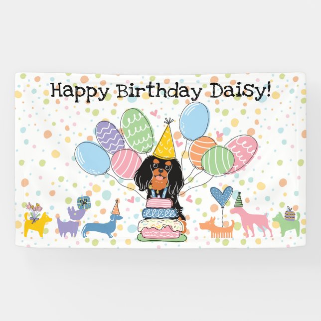 Black Tan Cavalier King Charles Spaniel Birthday Banner (Horizontal)