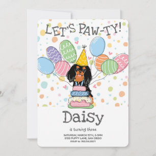 Black Tan Cavalier King Charles Spaniel Birthday Invitation