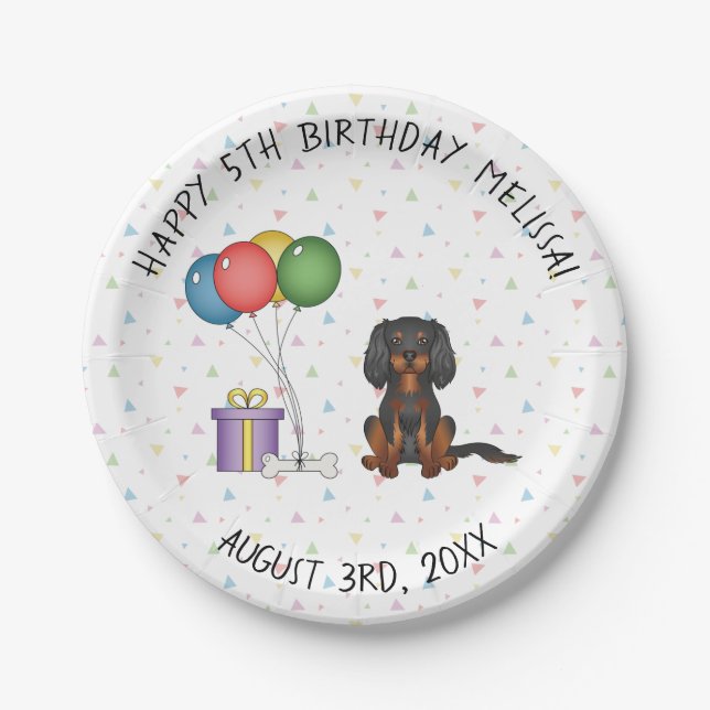 Black & Tan Cavalier King Charles Spaniel Birthday Paper Plate (Front)