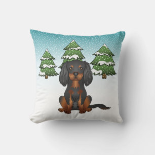 Black Tan Cavalier King Charles Spaniel In Winter Cushion