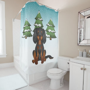 Black Tan Cavalier King Charles Spaniel In Winter Shower Curtain