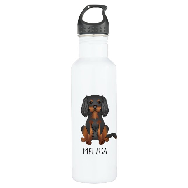 Black & Tan Cavalier King Charles Spaniel & Name 710 Ml Water Bottle (Front)