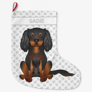 Black & Tan Cavalier King Charles Spaniel & Name Large Christmas Stocking