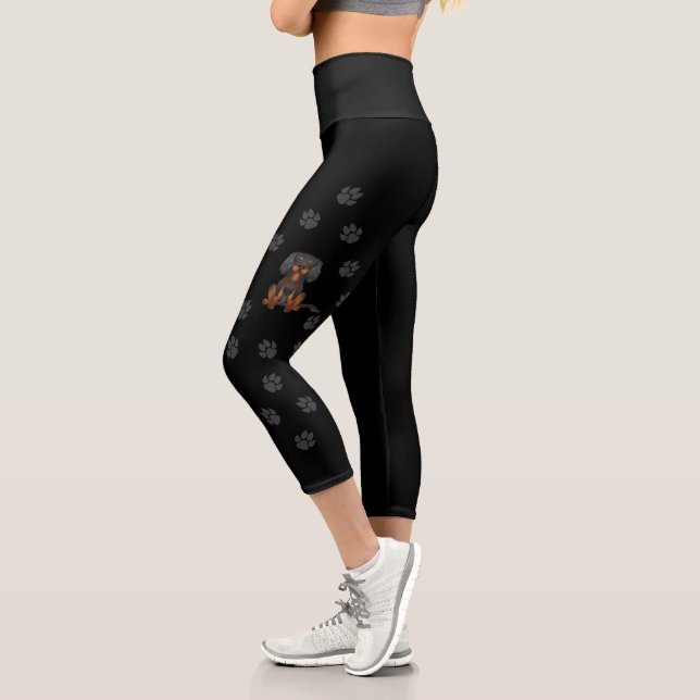 Black & Tan Cavalier King Charles Spaniel & Paws Capri Leggings (Left)